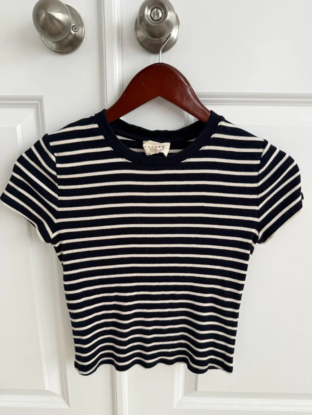 Sezane Camil Striped Navy and White Knit Tee - Picture 1 of 3